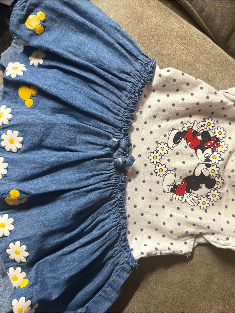 Disney Blue Denim & White Minnie Mouse Polka Dot Dress